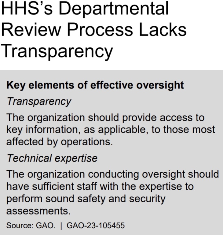 HHS's Departmental Review Process Lacks Transparency - Key elements of effective oversight: Transparency [...], Technical expertise [...]